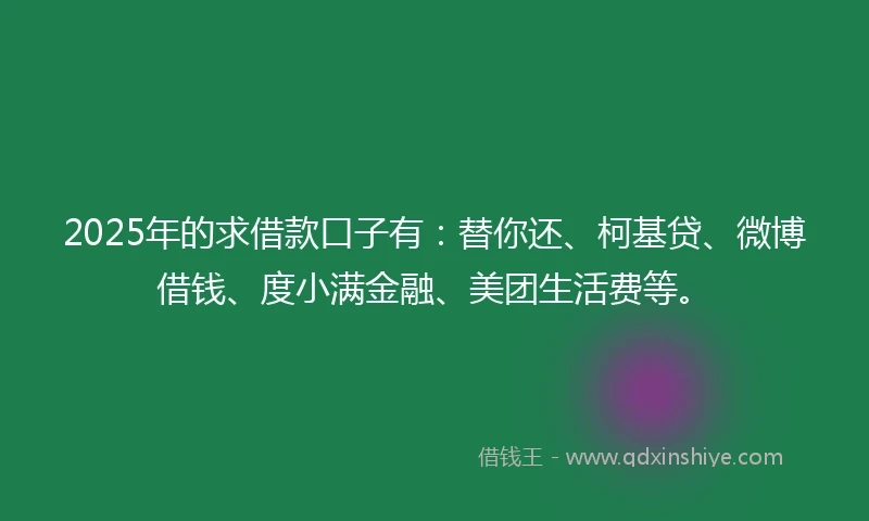 2025年的求借款口子有：替你还、柯基贷、微博借钱、度小满金融、美团生活费等。