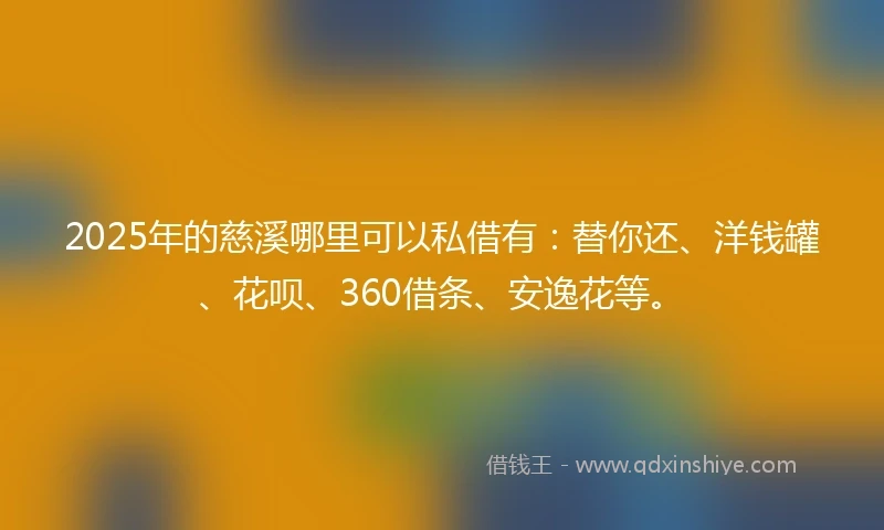 2025年的慈溪哪里可以私借有：替你还、洋钱罐、花呗、360借条、安逸花等。