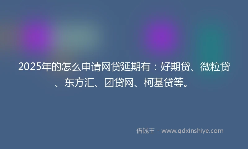 2025年的怎么申请网贷延期有：好期贷、微粒贷、东方汇、团贷网、柯基贷等。