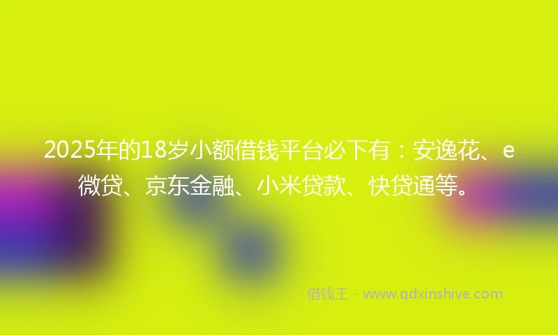 2025年的18岁小额借钱平台必下有：安逸花、e微贷、京东金融、小米贷款、快贷通等。