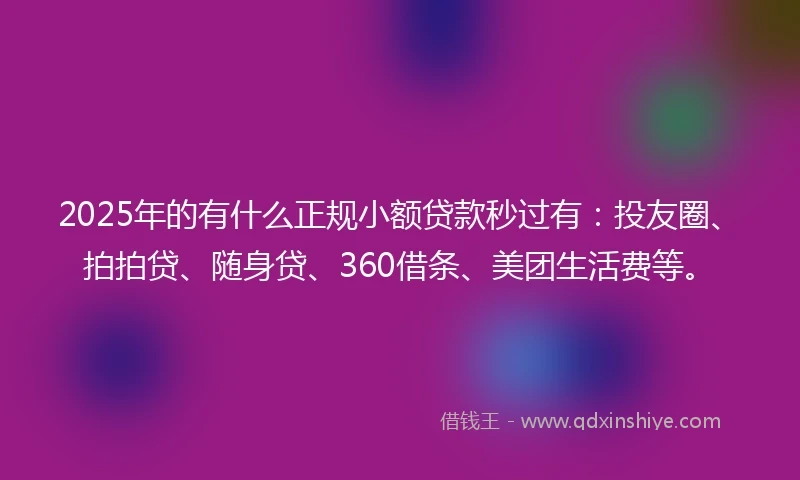 2025年的有什么正规小额贷款秒过有：投友圈、拍拍贷、随身贷、360借条、美团生活费等。