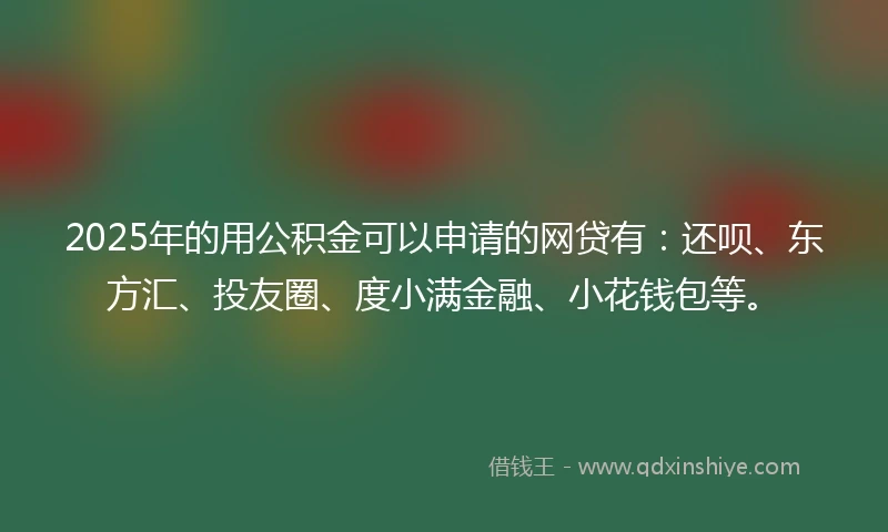 2025年的用公积金可以申请的网贷有:还呗、东方汇、投友圈、度小满金融、小花钱包等。