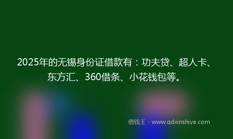 2025年的无锡身份证借款有：功夫贷、超人卡、东方汇、360借条、小花钱包等。