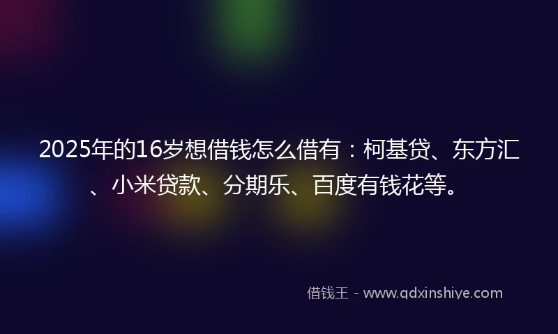 2025年的16岁想借钱怎么借有:柯基贷、东方汇、小米贷款、分期乐、百度有钱花等。