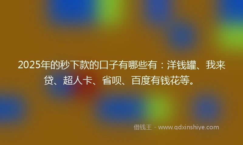 2025年的秒下款的口子有哪些有：洋钱罐、我来贷、超人卡、省呗、百度有钱花等。