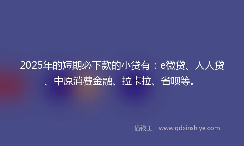 2025年的短期必下款的小贷有：e微贷、人人贷、中原消费金融、拉卡拉、省呗等。