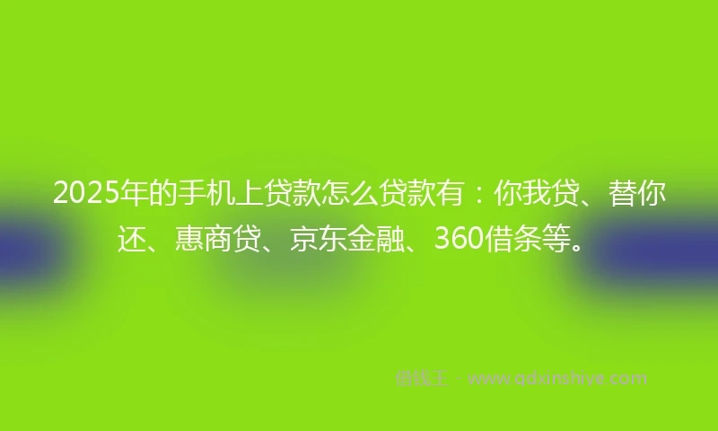 2025年的手机上贷款怎么贷款有：你我贷、替你还、惠商贷、京东金融、360借条等。