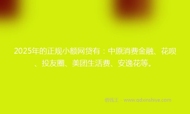2025年的正规小额网贷有：中原消费金融、花呗、投友圈、美团生活费、安逸花等。