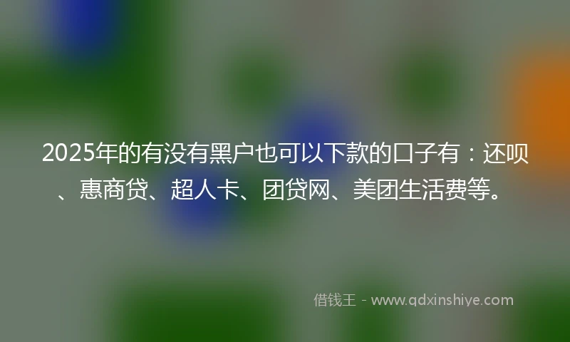 2025年的有没有黑户也可以下款的口子有：还呗、惠商贷、超人卡、团贷网、美团生活费等。