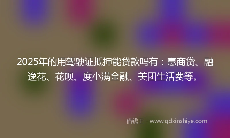 2025年的用驾驶证抵押能贷款吗有：惠商贷、融逸花、花呗、度小满金融、美团生活费等。