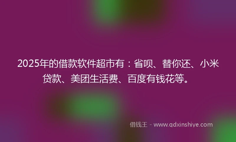 2025年的借款软件超市有：省呗、替你还、小米贷款、美团生活费、百度有钱花等。