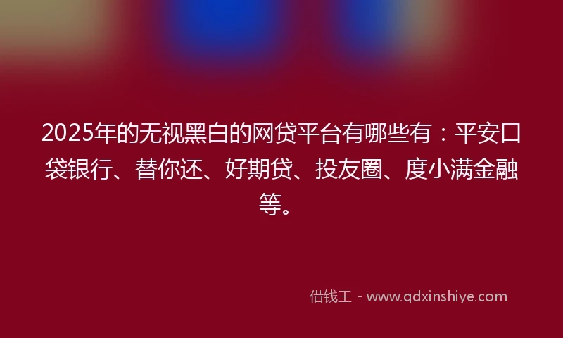 2025年的无视黑白的网贷平台有哪些有：平安口袋银行、替你还、好期贷、投友圈、度小满金融等。