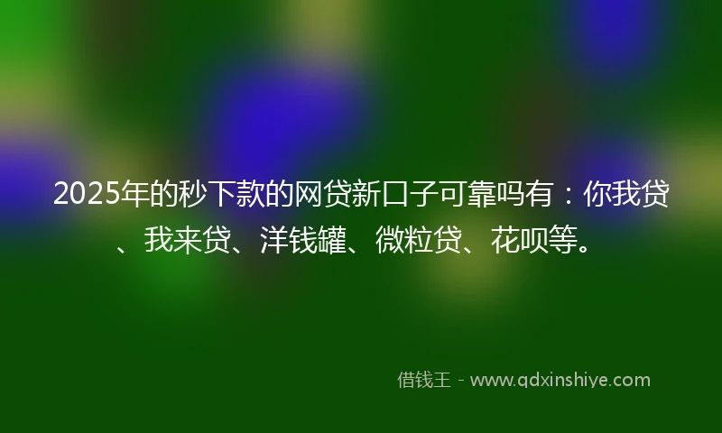 2025年的秒下款的网贷新口子可靠吗有：你我贷、我来贷、洋钱罐、微粒贷、花呗等。