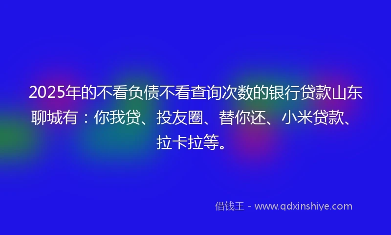 2025年的不看负债不看查询次数的银行贷款山东聊城有：你我贷、投友圈、替你还、小米贷款、拉卡拉等。