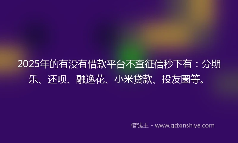 2025年的有没有借款平台不查征信秒下有：分期乐、还呗、融逸花、小米贷款、投友圈等。
