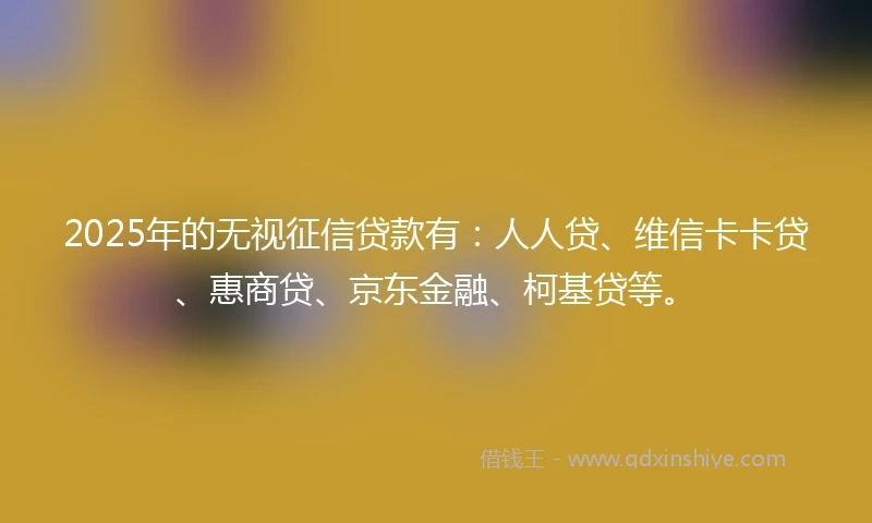 2025年的无视征信贷款有：人人贷、维信卡卡贷、惠商贷、京东金融、柯基贷等。