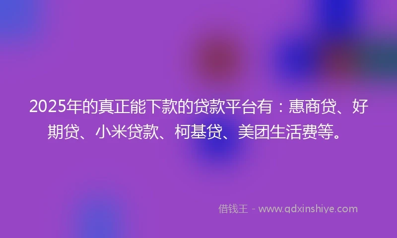 2025年的真正能下款的贷款平台有：惠商贷、好期贷、小米贷款、柯基贷、美团生活费等。