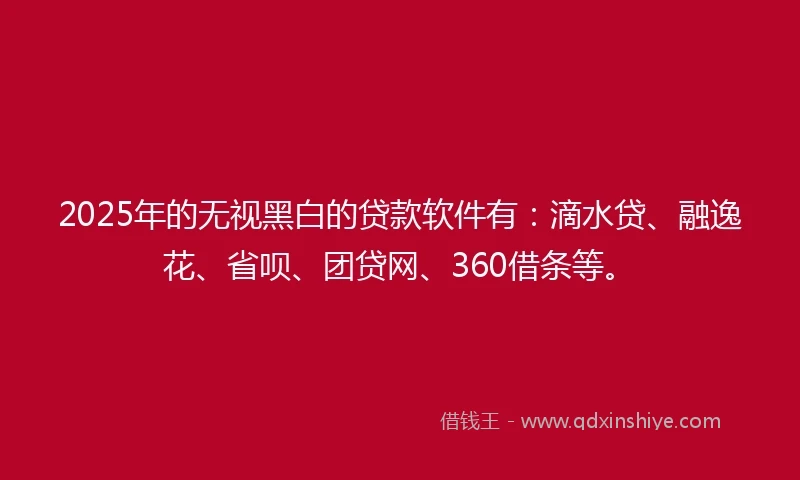 2025年的无视黑白的贷款软件有：滴水贷、融逸花、省呗、团贷网、360借条等。