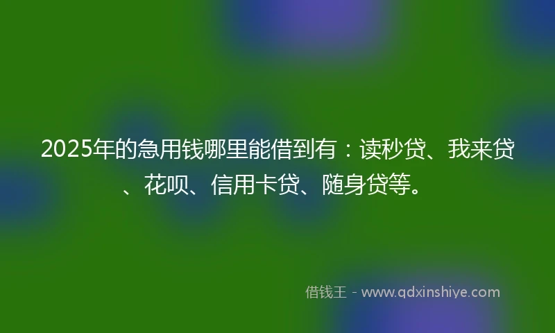 2025年的急用钱哪里能借到有：读秒贷、我来贷、花呗、信用卡贷、随身贷等。
