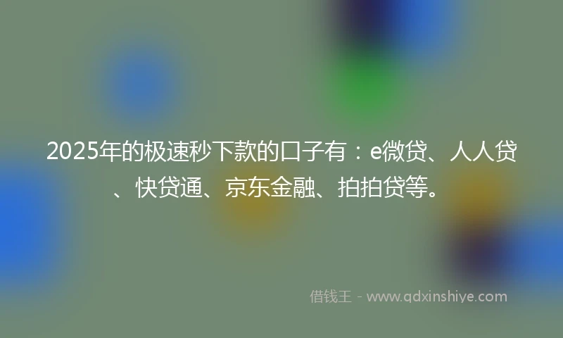 2025年的极速秒下款的口子有：e微贷、人人贷、快贷通、京东金融、拍拍贷等。