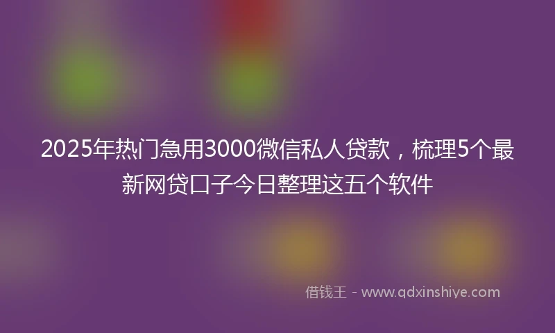 2025年热门急用3000微信私人贷款，梳理5个最新网贷口子今日整理这五个软件