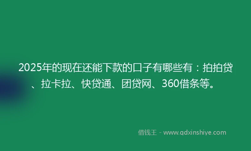 2025年的现在还能下款的口子有哪些有：拍拍贷、拉卡拉、快贷通、团贷网、360借条等。