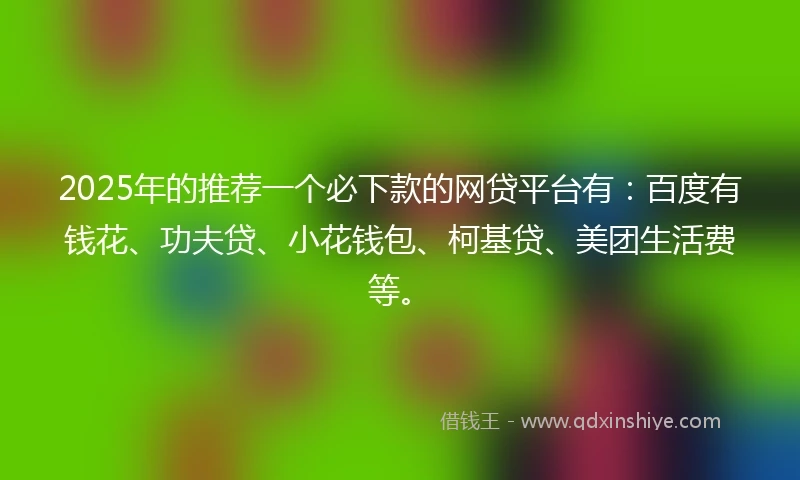 2025年的推荐一个必下款的网贷平台有：百度有钱花、功夫贷、小花钱包、柯基贷、美团生活费等。
