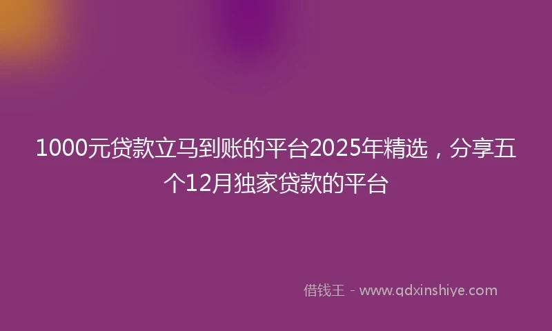 1000元贷款立马到账的平台2025年精选，分享五个12月独家贷款的平台