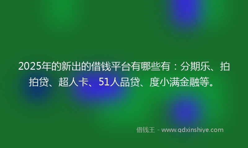 2025年的新出的借钱平台有哪些有：分期乐、拍拍贷、超人卡、51人品贷、度小满金融等。