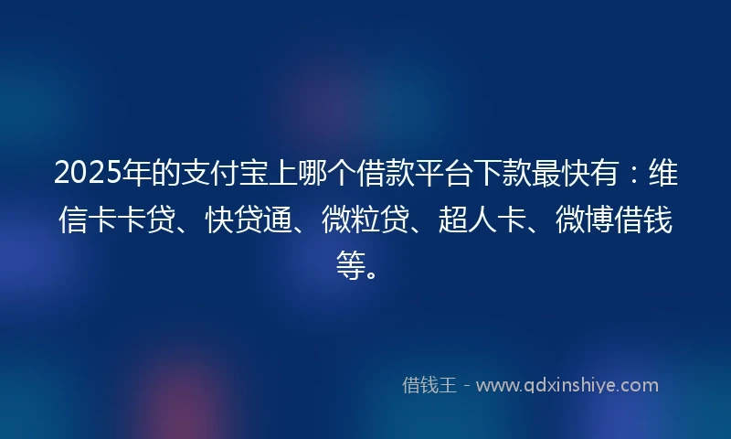 2025年的支付宝上哪个借款平台下款最快有：维信卡卡贷、快贷通、微粒贷、超人卡、微博借钱等。