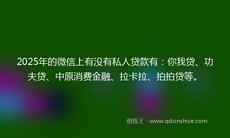 2025年的微信上有没有私人贷款有：你我贷、功夫贷、中原消费金融、拉卡拉、拍拍贷等。