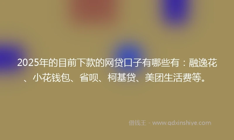 2025年的目前下款的网贷口子有哪些有：融逸花、小花钱包、省呗、柯基贷、美团生活费等。