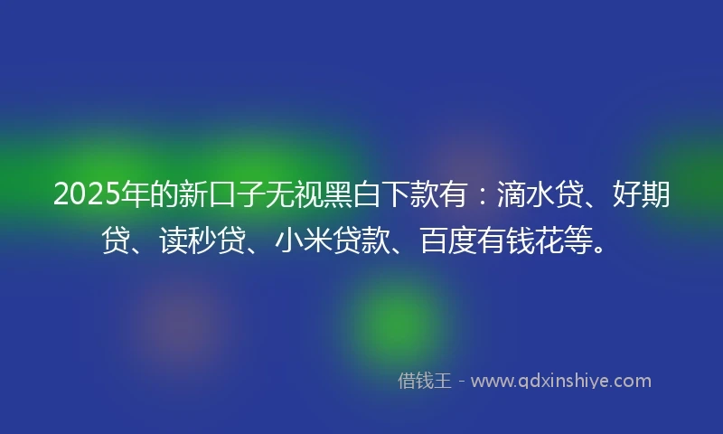 2025年的新口子无视黑白下款有：滴水贷、好期贷、读秒贷、小米贷款、百度有钱花等。