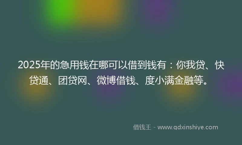 2025年的急用钱在哪可以借到钱有：你我贷、快贷通、团贷网、微博借钱、度小满金融等。