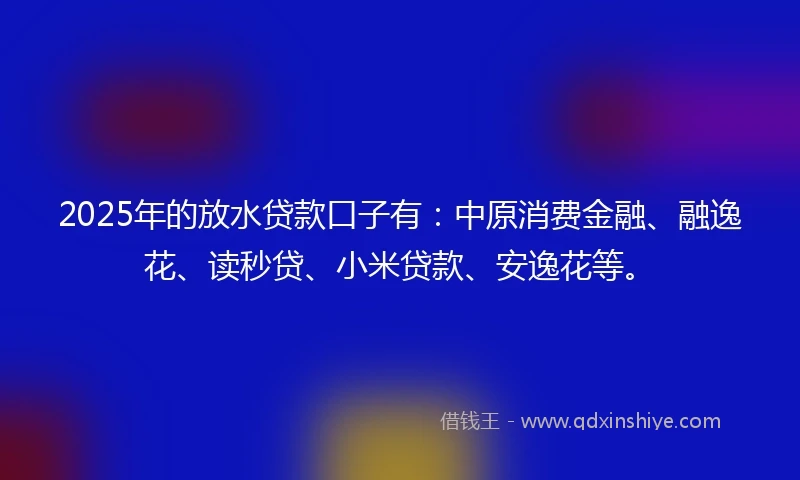 2025年的放水贷款口子有：中原消费金融、融逸花、读秒贷、小米贷款、安逸花等。