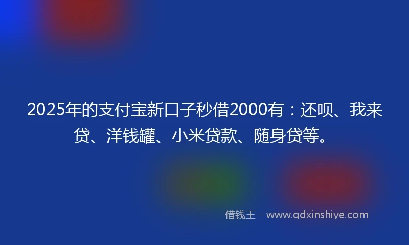2025年的支付宝新口子秒借2000有：还呗、我来贷、洋钱罐、小米贷款、随身贷等。