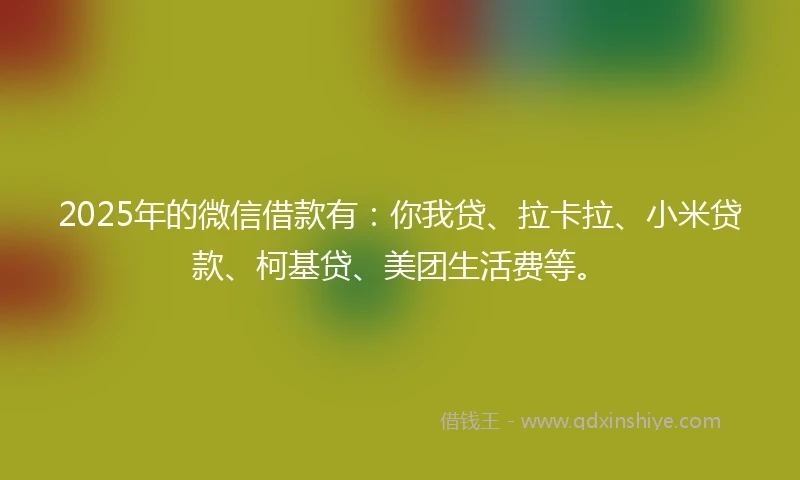 2025年的微信借款有：你我贷、拉卡拉、小米贷款、柯基贷、美团生活费等。