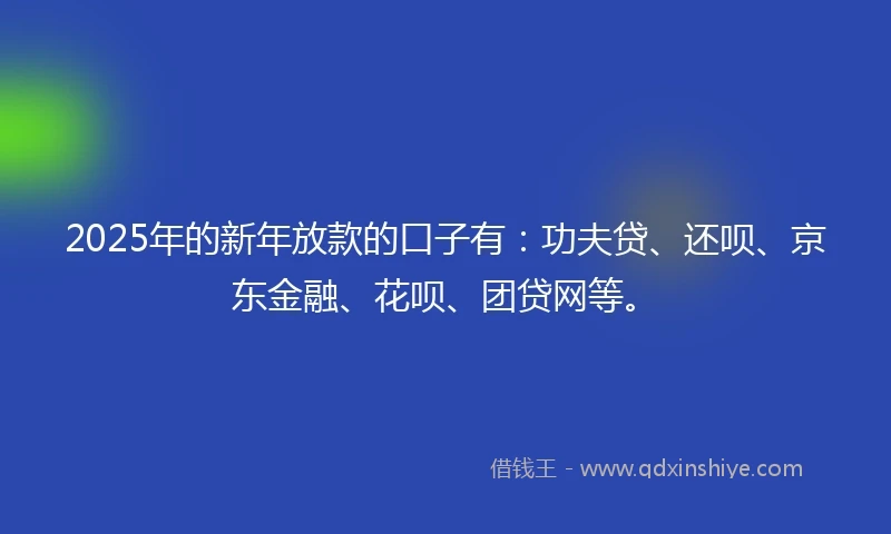 2025年的新年放款的口子有：功夫贷、还呗、京东金融、花呗、团贷网等。