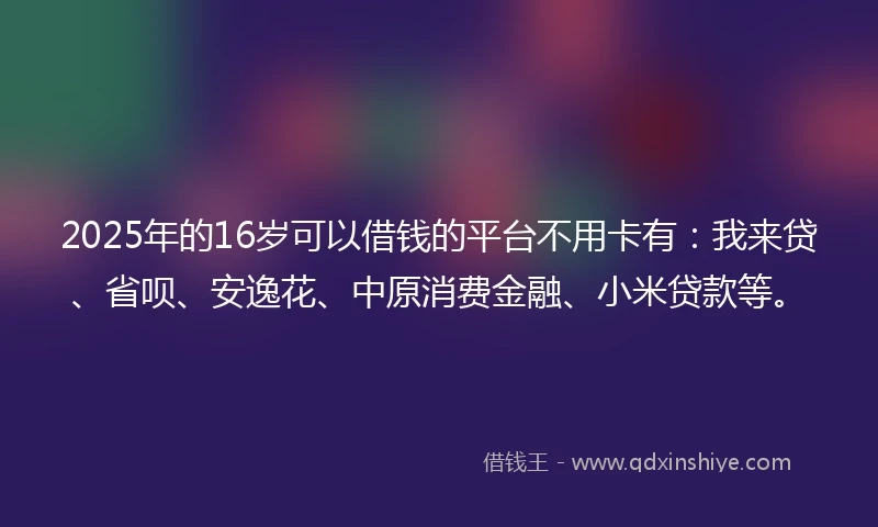 2025年的16岁可以借钱的平台不用卡有：我来贷、省呗、安逸花、中原消费金融、小米贷款等。