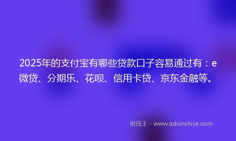 2025年的支付宝有哪些贷款口子容易通过有：e微贷、分期乐、花呗、信用卡贷、京东金融等。