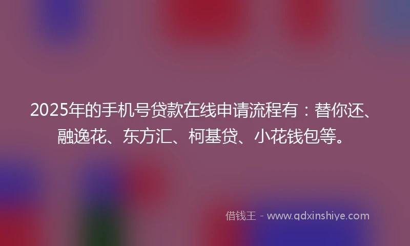 2025年的手机号贷款在线申请流程有：替你还、融逸花、东方汇、柯基贷、小花钱包等。