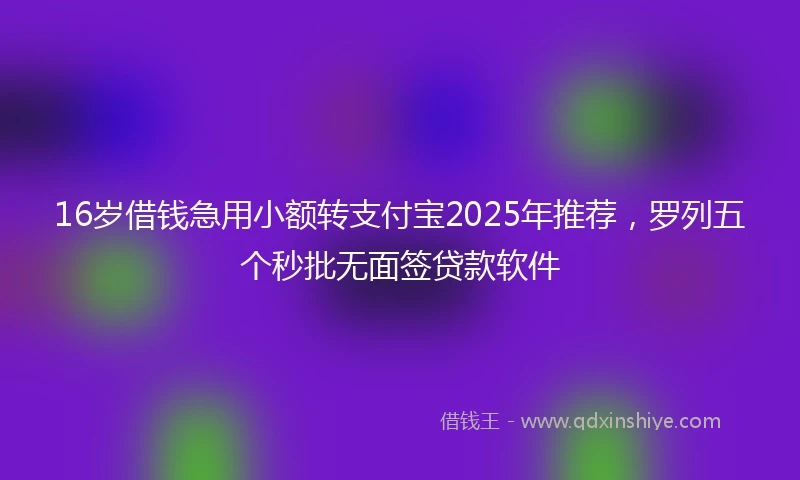 16岁借钱急用小额转支付宝2025年推荐，罗列五个秒批无面签贷款软件