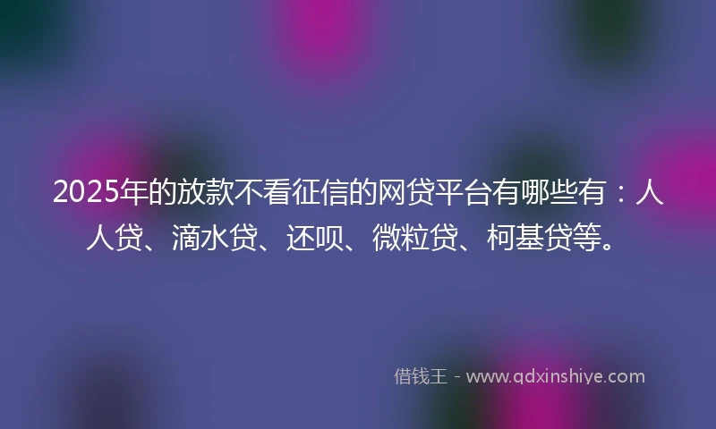 2025年的放款不看征信的网贷平台有哪些有：人人贷、滴水贷、还呗、微粒贷、柯基贷等。
