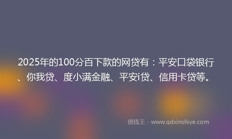 2025年的100分百下款的网贷有：平安口袋银行、你我贷、度小满金融、平安i贷、信用卡贷等。
