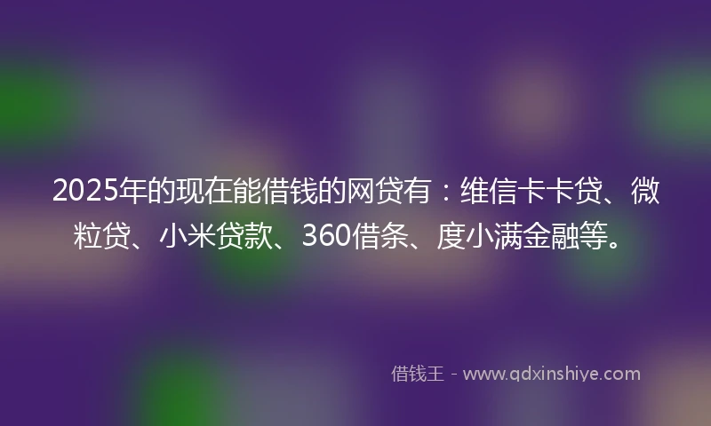 2025年的现在能借钱的网贷有:维信卡卡贷、微粒贷、小米贷款、360借条、度小满金融等。