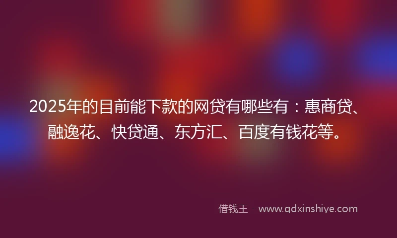2025年的目前能下款的网贷有哪些有：惠商贷、融逸花、快贷通、东方汇、百度有钱花等。