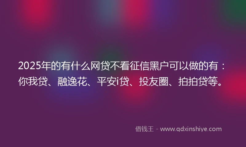 2025年的有什么网贷不看征信黑户可以做的有：你我贷、融逸花、平安i贷、投友圈、拍拍贷等。