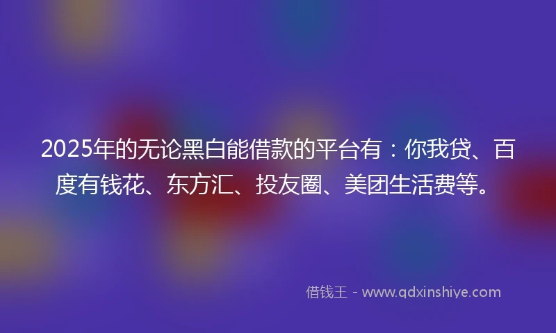 2025年的无论黑白能借款的平台有：你我贷、百度有钱花、东方汇、投友圈、美团生活费等。