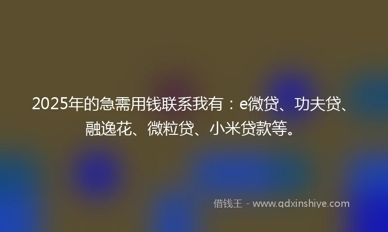 2025年的急需用钱联系我有：e微贷、功夫贷、融逸花、微粒贷、小米贷款等。