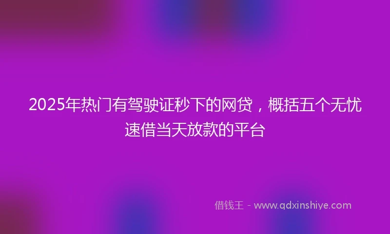 2025年热门有驾驶证秒下的网贷，概括五个无忧速借当天放款的平台